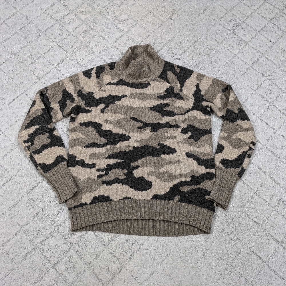 Christian Siriano NY Sweater Women's M Beige Gray Camo Wool Blend Mock Neck